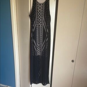 Massimo Black and Tan Halter Sheath Maxi Dress